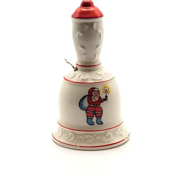 Vintage Christmas Santa Ceramic Bell Red Trim 3" Holiday Decor Classic - Picture 3 of 7